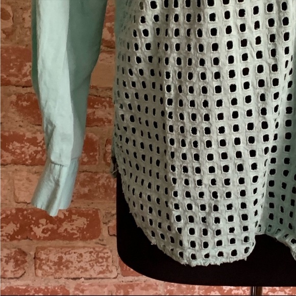 LOFT Softened Shirt Blouse Size Large Long Sleeves Mint Green - Picture 6 of 8